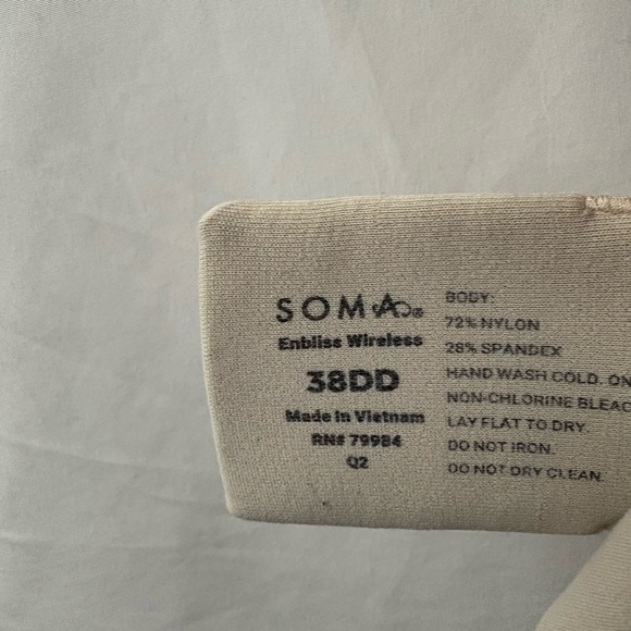 Soma Enbliss Wireless Bra 38DD Beige - Picture 7 of 8